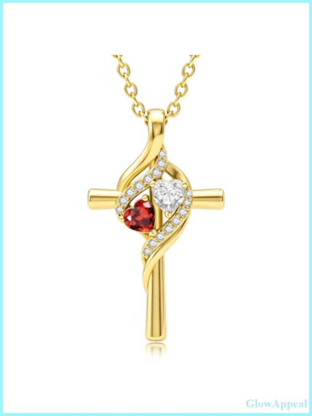 14K Gold Plated Cross Necklace Double Birthstones Adjustable 18+2 Inch